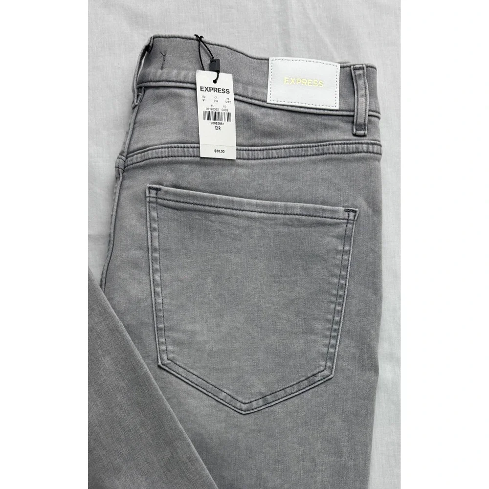 Express Womens High Rise Skinny Distressed Gray Jeans Size 12R NEW - Picture 2 of 16